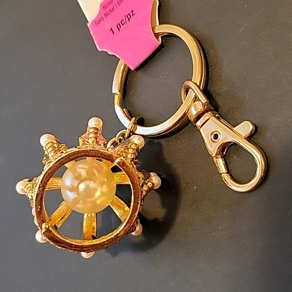 NEW Golden Crown Purse Charm, Crystals and Pearls, 2" x 1.5" - Picture 5 of 5